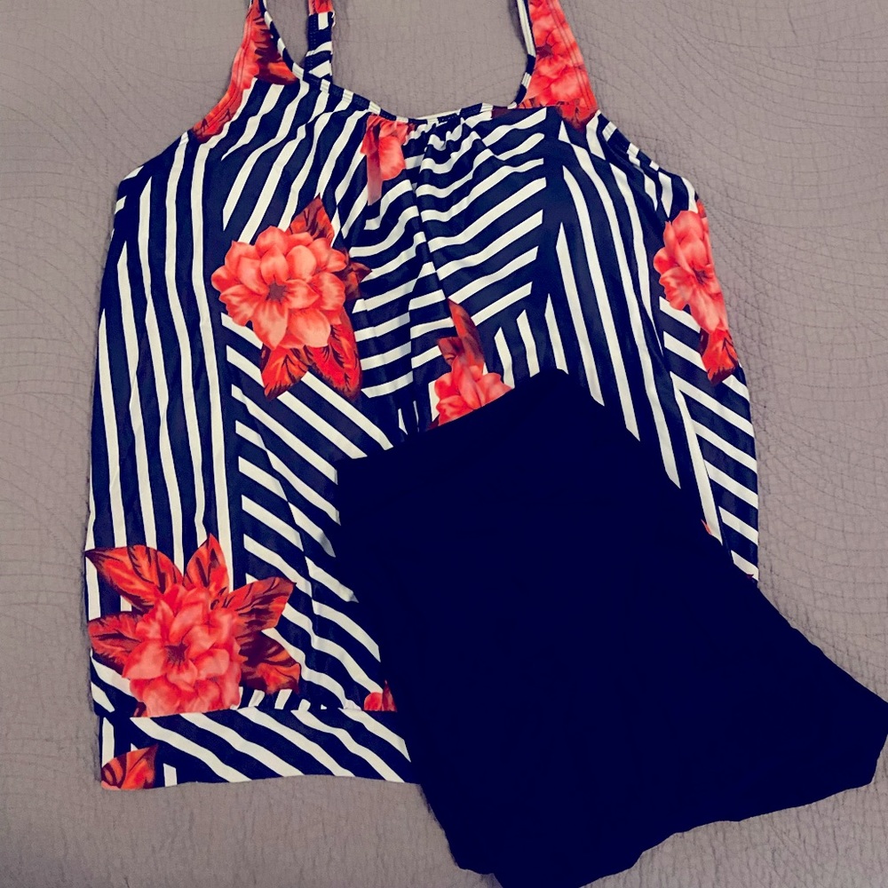 NWT swim blouson tankini with shorts